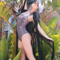 UNIQ Women's Festival Black Macrame Long Fringe Vest