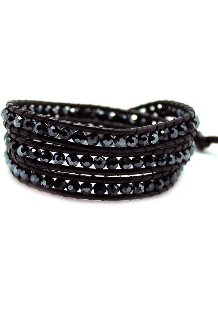 LA Style Rush Single Multi Beaded Wrap Bracelet In Black 3 LA Style Rush Single Multi Beaded Wrap Bracelet In Black