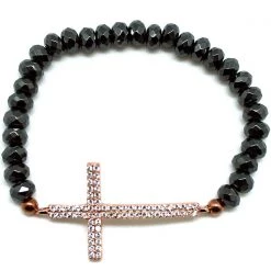 LA Style Rush Crystal Cross Beaded Bracelet In Gunmetal