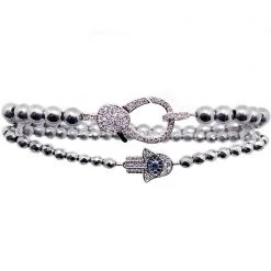 LA Style Rush The Raven Divine Hamsa Bracelet Set In Silver