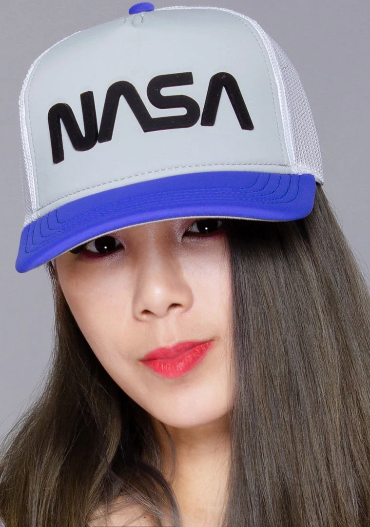 American Needle NASA Riptide Valin Flat Brim Hat In Blue Grey 3 American Needle NASA Riptide Valin Flat Brim Hat In Blue Grey