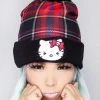 BIOWORLD X Hello Kitty Plaid Punk Pom Beanie 1 BIOWORLD X Hello Kitty Plaid Punk Pom Beanie