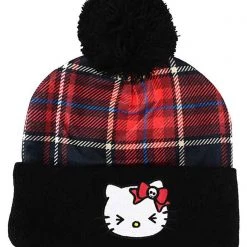 BIOWORLD X Hello Kitty Plaid Punk Pom Beanie