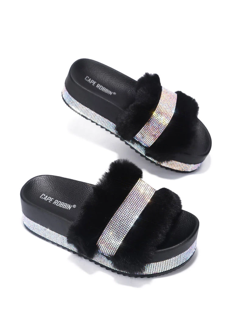 Cape Robbin The Great Fantastic Posh Life Faux Fur Rhinestone Platform Sandals 6 Cape Robbin The Great Fantastic Posh Life Faux Fur Rhinestone Platform Sandals