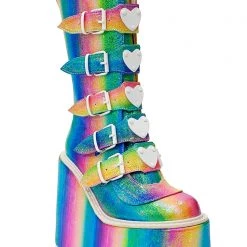 Demonia Mad World Kandi Hearts Platform Boots