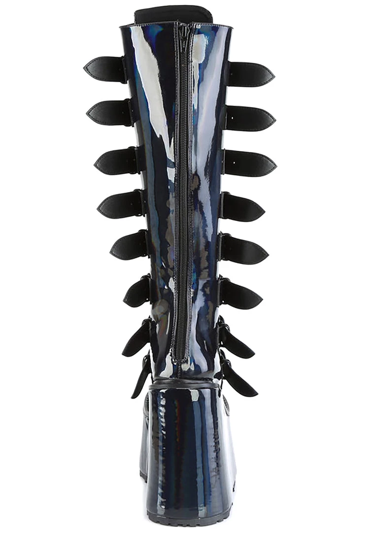 Demonia Lost Frequencies Black Holographic Platform Boots 8 Demonia Lost Frequencies Black Holographic Platform Boots