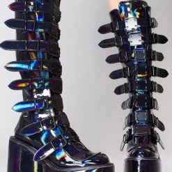 Demonia Lost Frequencies Black Holographic Platform Boots