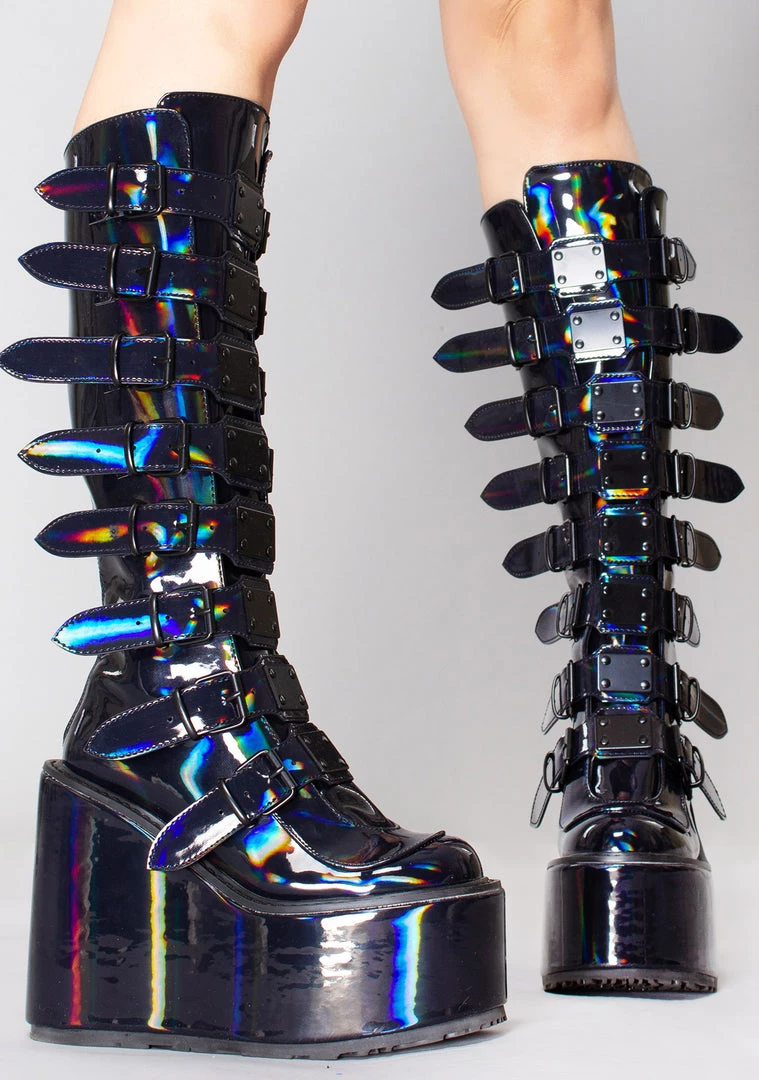 Demonia Lost Frequencies Black Holographic Platform Boots 3 Demonia Lost Frequencies Black Holographic Platform Boots