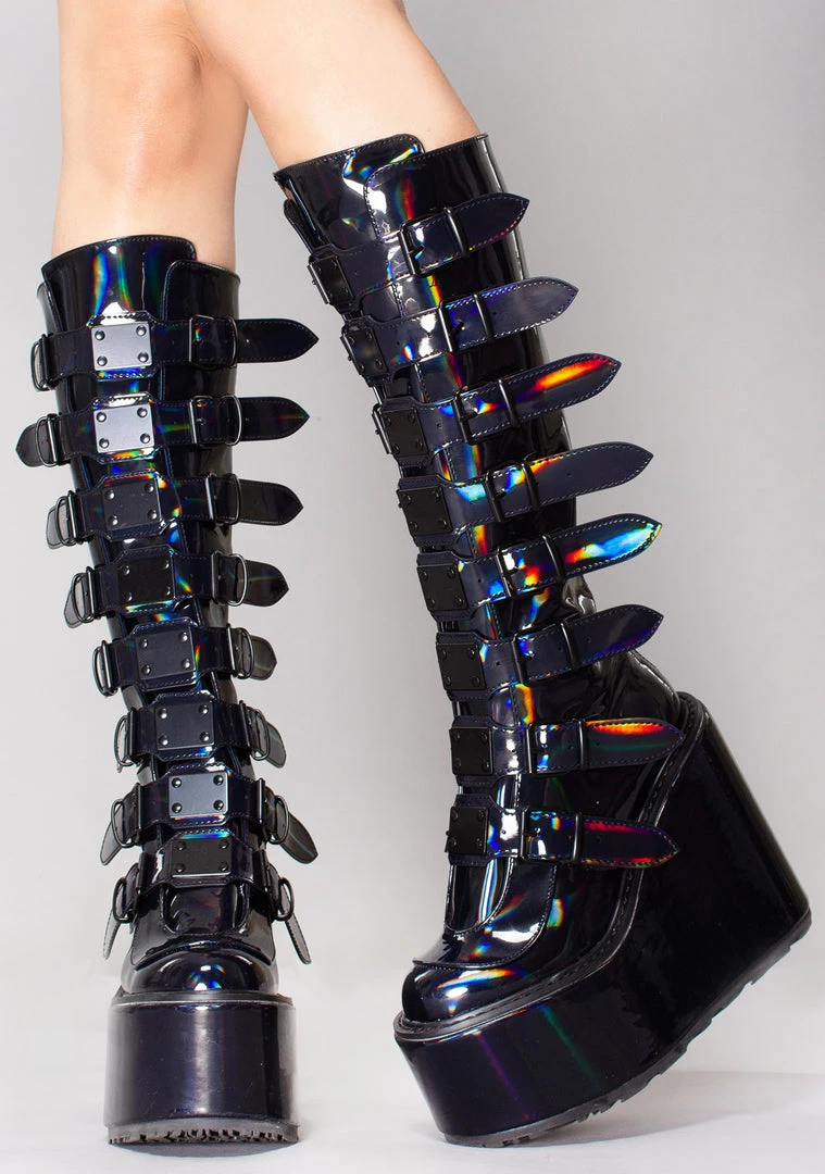 Demonia Lost Frequencies Black Holographic Platform Boots 4 Demonia Lost Frequencies Black Holographic Platform Boots