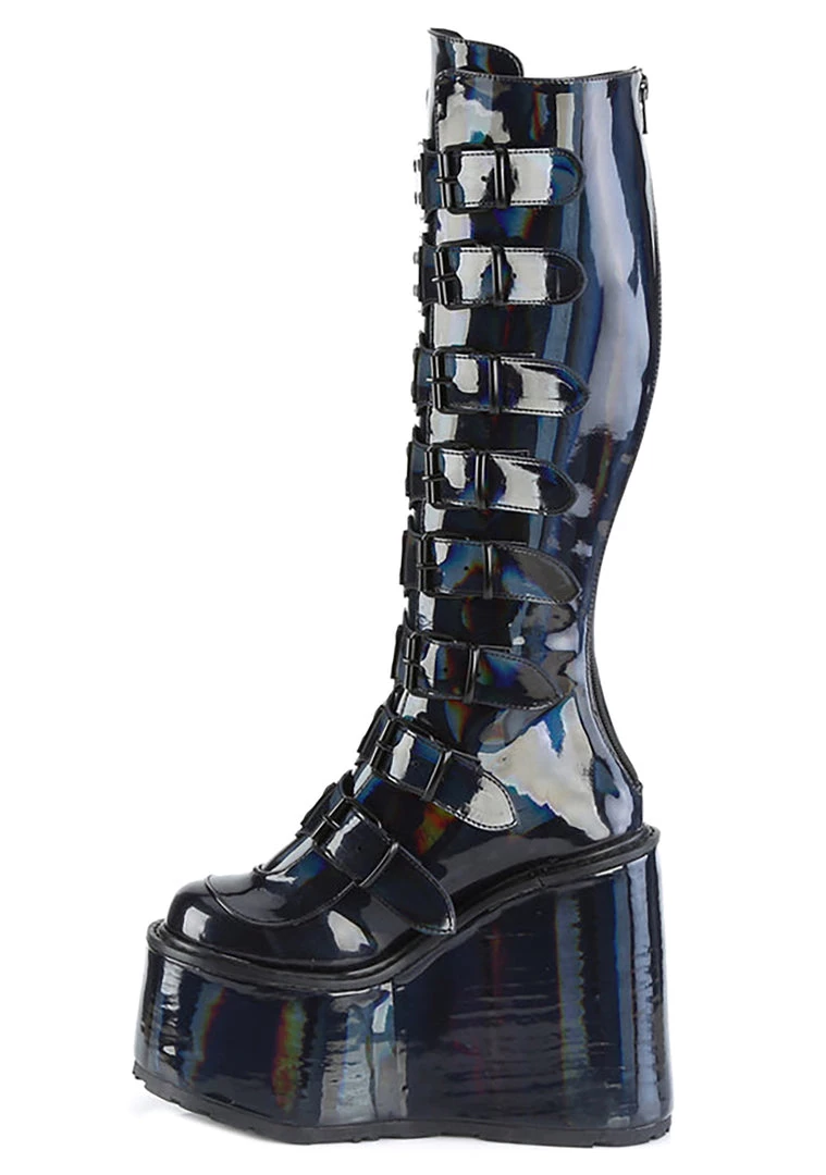 Demonia Lost Frequencies Black Holographic Platform Boots 7 Demonia Lost Frequencies Black Holographic Platform Boots