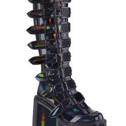 Demonia Lost Frequencies Black Holographic Platform Boots 11 Demonia Lost Frequencies Black Holographic Platform Boots