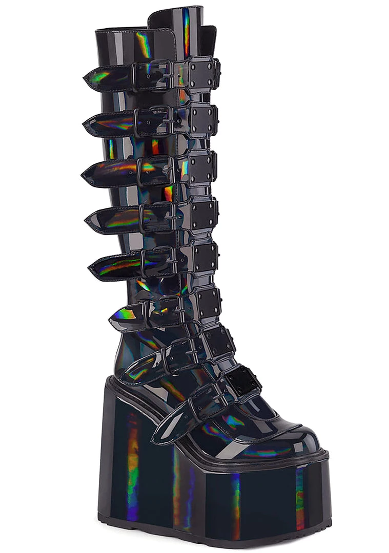 Demonia Lost Frequencies Black Holographic Platform Boots 6 Demonia Lost Frequencies Black Holographic Platform Boots