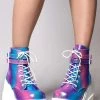 Demonia Shaker Metallic Iridescent Platform Boots In Pink Purple