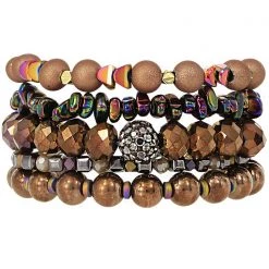 Erimish The Great Fantastic Chocolate Raspberry Champagne Stacked Bracelet