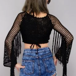 Hot & Delicious Overnight Rager Fringe Crochet Crop Top Women's Festival