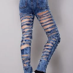 Hot & Delicious Women's Festival Trouble Maker Distressed Denim Pants