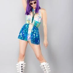 J Valentine LASR Exclusives X LASR Exclusive Blue Water Sequin Harness Short Gypsy Skirt