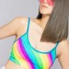 J Valentine Women's Festival Diagonal Rainbow Spaghetti Strap Crop Tank Top