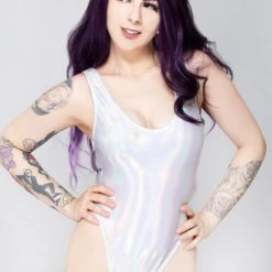 J Valentine Mad World White Spectrum Holographic Bodysuit