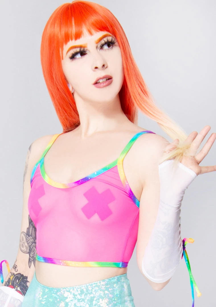 J Valentine Women's Festival Rainbow Illusion Mesh Tank 3 J Valentine Women's Festival Rainbow Illusion Mesh Tank