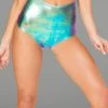 J Valentine Women's Festival Holographic High Waisted Shorts In Aqua 2 J Valentine Women's Festival Holographic High Waisted Shorts In Aqua