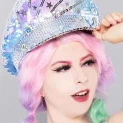 LASR New Blue Skyy Sequin Captain Hat