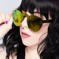 LASR Accessories Gimmie Space Reflective Sunglasses In Orange/Green Mirror