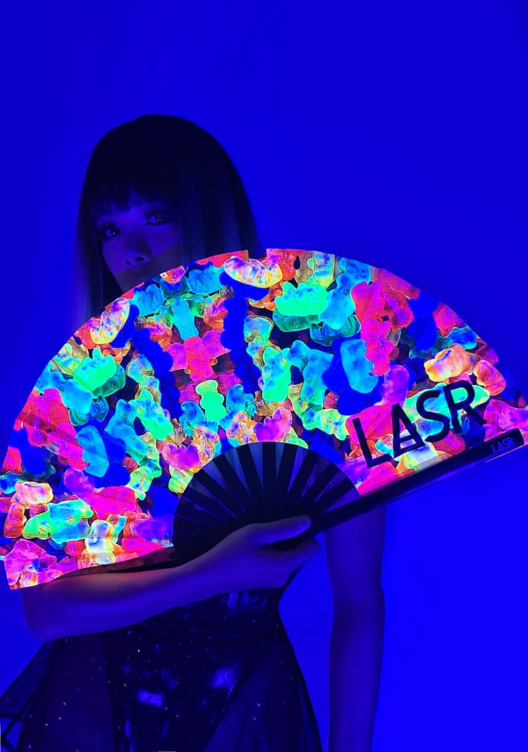 LASR Sugar High Gummy Bear UV Reactive Rave Fan 3 LASR Sugar High Gummy Bear UV Reactive Rave Fan