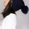 LA Style Rush The Great Fantastic Pom Knit Beanie In Navy