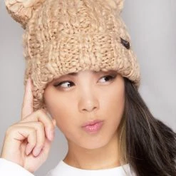 LA Style Rush The Great Fantastic Teddy Bear Knit Beanie In Camel