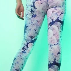 LA Style Rush La Vida Flor Leggings In Purple Floral Women's Festival