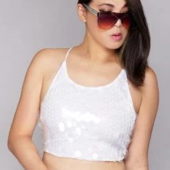 Motel Rocks Women's Festival Anery Disc Sequin Crop Top
