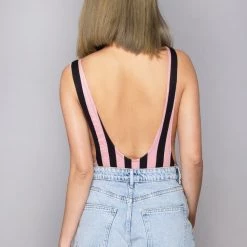 Motel Rocks Lalung Lycra Stripe Bodysuit In Pink/Black Women's Festival