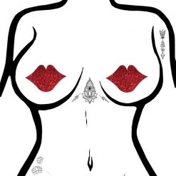 Pastease Accessories Kisses Glittering Lip Nipple Pasties In Red