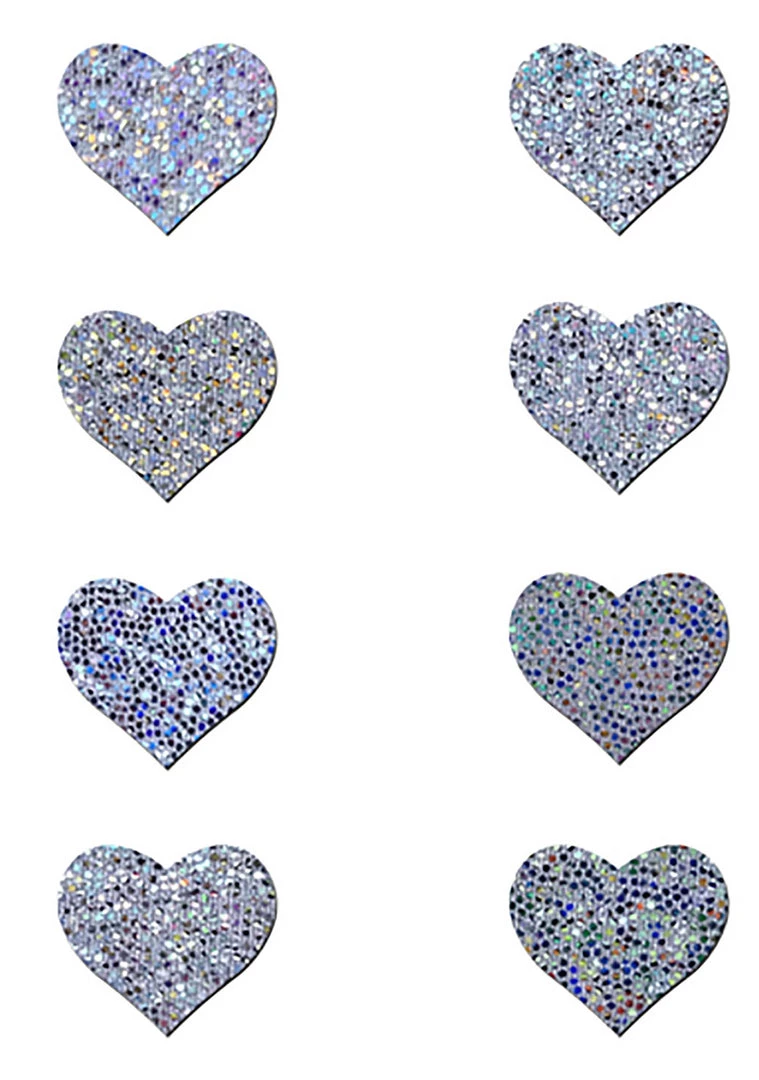 Pastease Body Minis Silver Glitter Heart Nipple & Body Pasties 8PK Set Accessories 4 Pastease Body Minis Silver Glitter Heart Nipple & Body Pasties 8PK Set Accessories