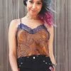 UNIQ Floral Lace Crop Tank Top In Camel Women's Festival