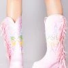 Y.R.U. World Tour Bad B Fringe Platform Boots In Pink Pastel