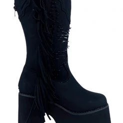Y.R.U. World Tour Bad B Fringe Platform Boots In Black