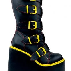 Y.R.U. New Dune Biohazard Platform Boots In Black/Yellow