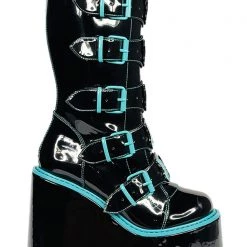 Y.R.U. Dune Butterfly Platform Boots In Black Teal