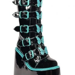 Y.R.U. Dune Butterfly Platform Boots In Black Teal