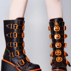 Y.R.U. Dune Jackolantern Platform Boots In Black Orange Shoes