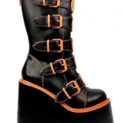 Y.R.U. Dune Jackolantern Platform Boots In Black Orange Shoes