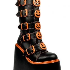 Y.R.U. Dune Jackolantern Platform Boots In Black Orange Shoes