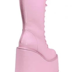 Y.R.U. Dune Lace Up Platform Boots In Baby Pink