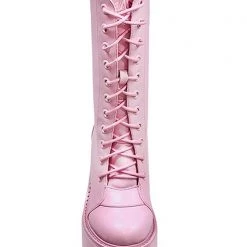Y.R.U. Dune Lace Up Platform Boots In Baby Pink