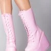 Y.R.U. Dune Lace Up Platform Boots In Baby Pink