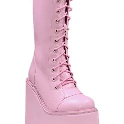Y.R.U. Dune Lace Up Platform Boots In Baby Pink