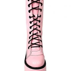 Y.R.U. Dune Lace Up Platform Boots In Pink Black Tea Room Cinema
