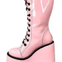 Y.R.U. Dune Lace Up Platform Boots In Pink Black Tea Room Cinema